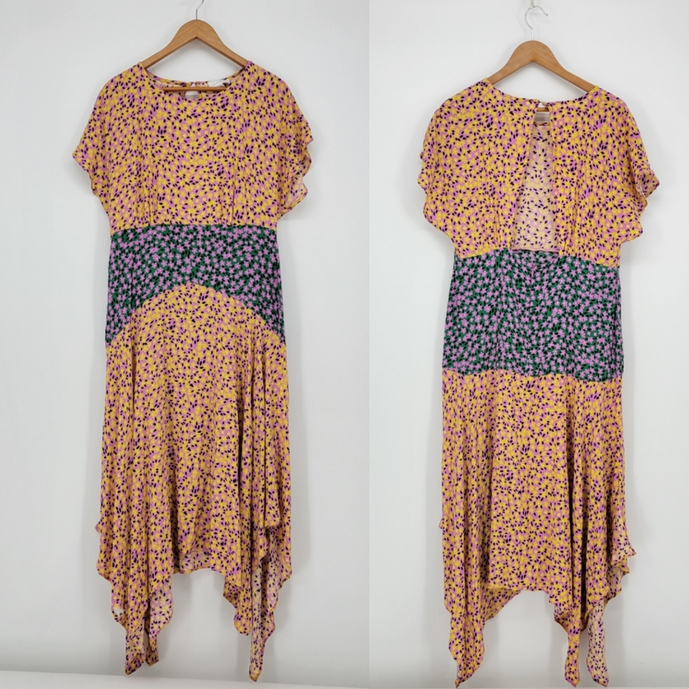 Topshop women's micro ditzy floral maxy dress 10 short sleeve ruffle hem